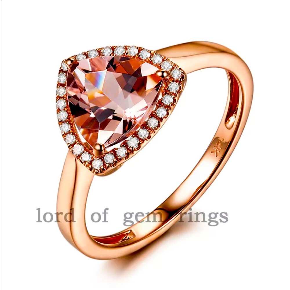 14k Solid Rose Gold Designer Diamond Morganite Halo Ring sz 7.5